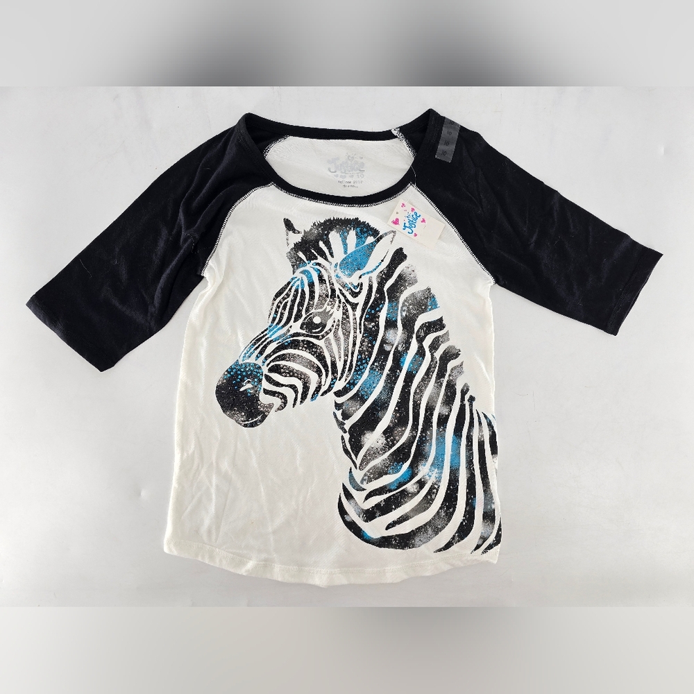Justice Zebra Graphic Long Sleeve Tee - Black, White, and Blue